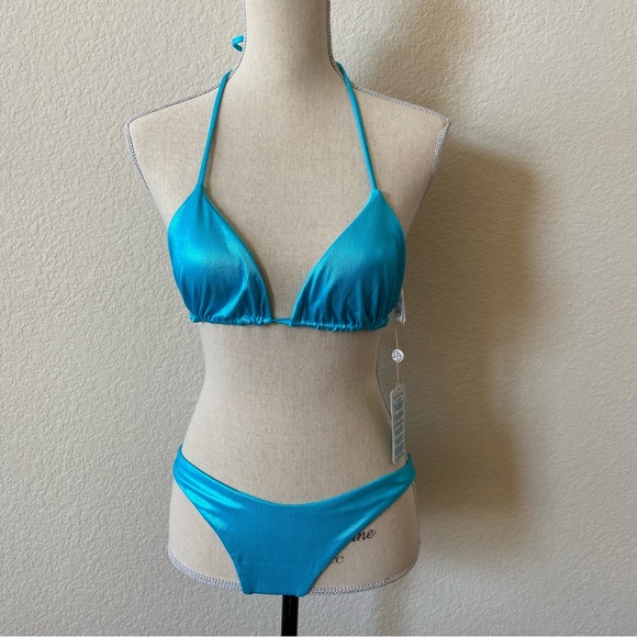 {Luli Fama} Medium Babes Just Want Sun Bikini Aquamarine Triangle Top - Picture 1 of 16